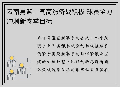 云南男篮士气高涨备战积极 球员全力冲刺新赛季目标